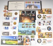Eleven coin / stamp first day covers of crown sized coins to include sporting, Channel Tunnel,
