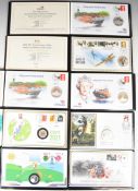 Eight silver proof coin and stamp cover folders by Harrington & Byrne including Lifeboats, 80th