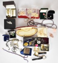 Collection of costume and silver jewellery, the silver including chains, crosses, bracelet, necklace