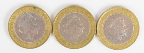 2002 Manchester Commonwealth Games circulated £2 coins comprising England, Scotland and Ireland (