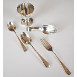 Hallmarked silver egg cup, two hallmarked silver teaspoons, hallmarked silver baby's spoon and a