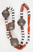 African tribal necklace, with silver and early cut trade beads