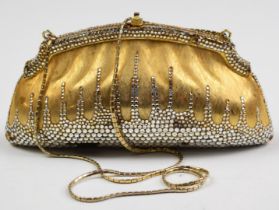 Judith Leiber gold and rhinestone evening bag, length 20cm. The vendor advises her grandmother was