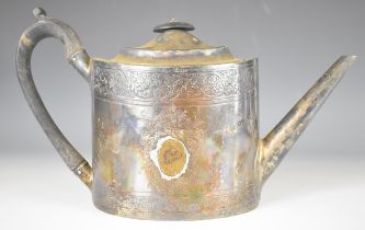 Georgian hallmarked silver oval teapot in the Neoclassical style, London 1798, maker Alexander