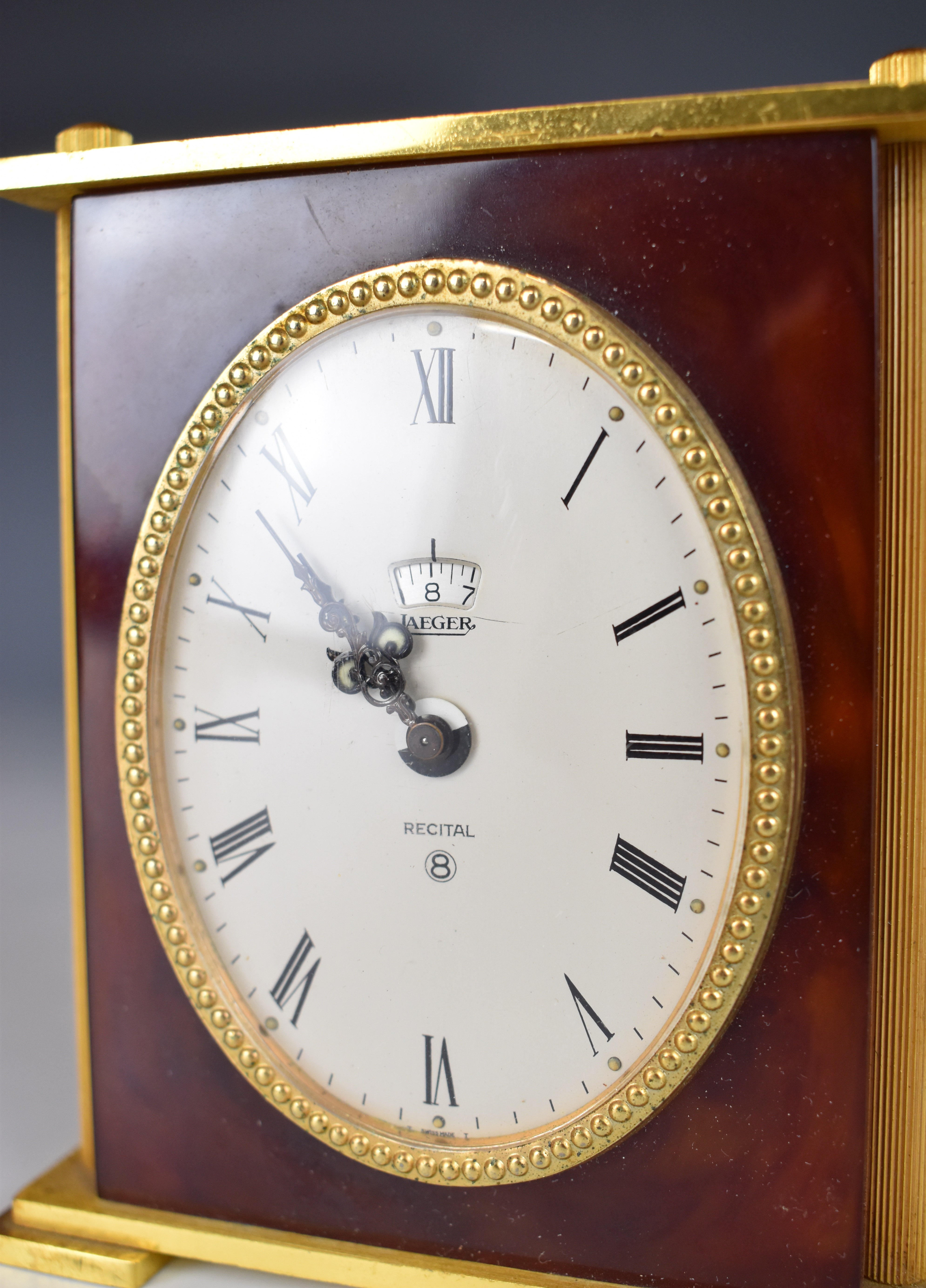 Jaeger (pre LeCoultre) Recital 8 day desk clock with alarm, black Roman numerals, silver dial and - Image 2 of 6