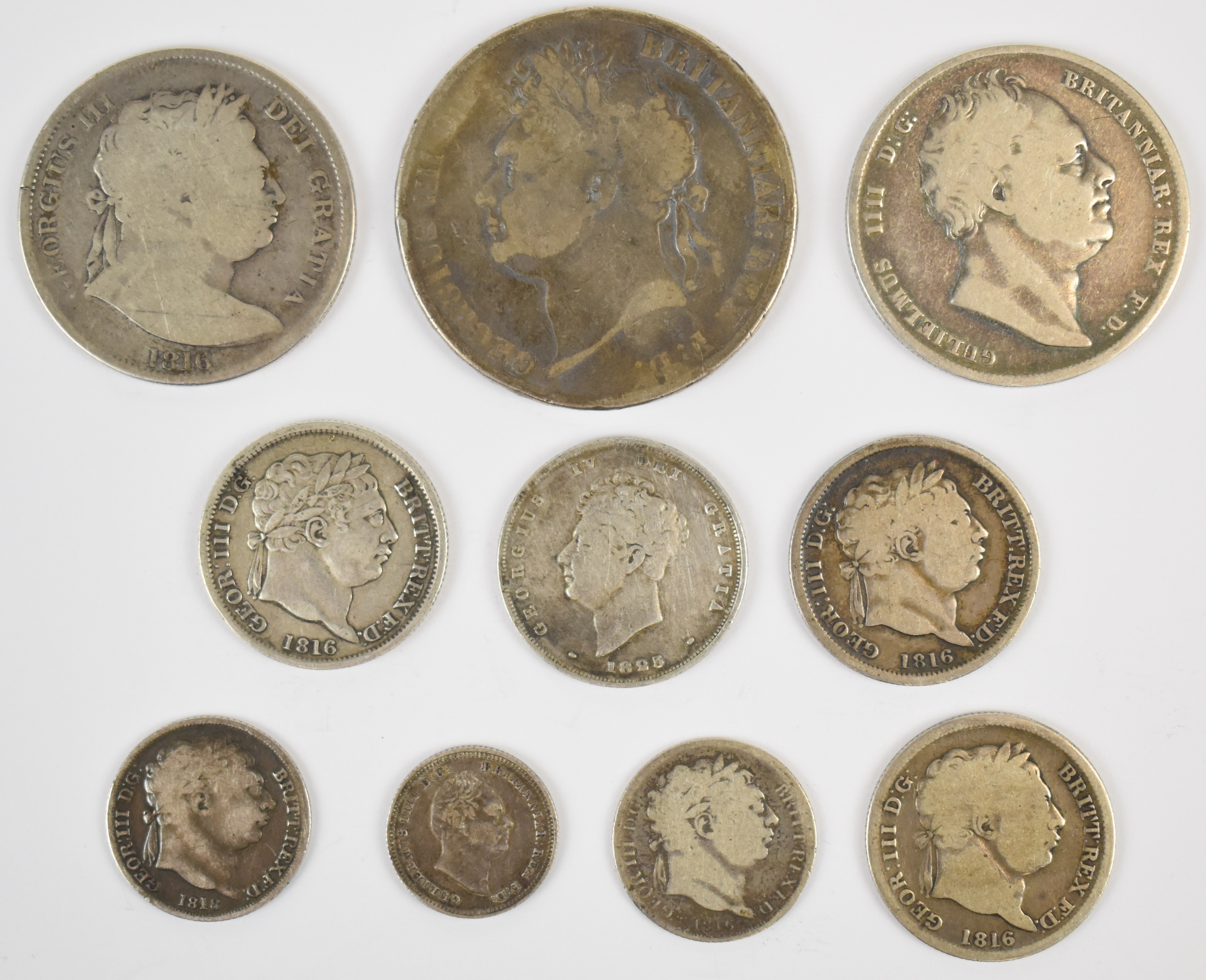 A quantity of Georgian silver coinage to include George IIII 1821 crown and 1825 shilling, George - Image 2 of 2