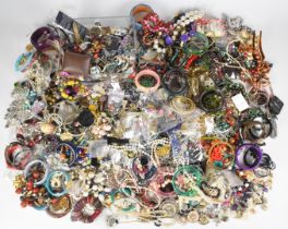 A collection of jewellery and watches including beads, tiger's eye necklace, chains, etc and