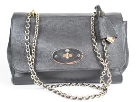 Mulberry Lily medium shoulder bag in black grained leather, with chain strap and gold hardware, 32 x