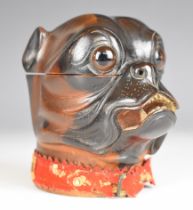 Novelty Victorian or early 20th century inkwell formed as a dog's head, with hinged top, height