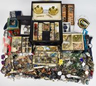 A collection of costume jewellery including silver earrings, watches, etc