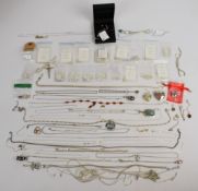 A collection of silver jewellery including 45 chains, nine pendants and two necklaces, 250g