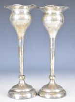 Pair of Art Nouveau hallmarked silver trumpet vases of bulbous naturalistic form, Birmingham 1909,