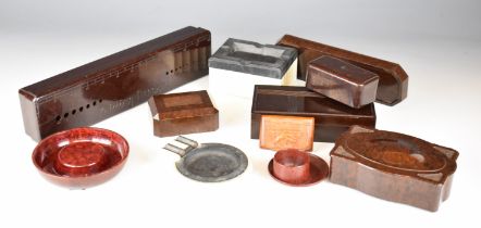 Collection of Bakelite boxes including two probably Art Deco examples together with a pen tray,
