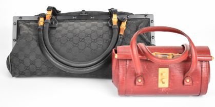 Gucci Bamboo bullet small bag in dark red grained leather, 32 x 18cm and a Gucci frame bag with