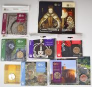 Nine largely Royal Mint coin packs of crown sized coins commemorating Historic Royal Buildings etc