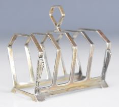 Art Deco hallmarked silver five bar toast rack, Birmingham 1949, maker Deakin & Francis Ltd,