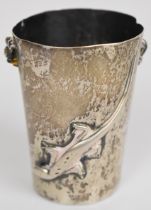 Chinese silver beaker decorated with lizards and beetles, marked to underside with character mark