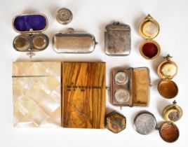 Sovereign cases, card cases and similar collectable boxes including a hallmarked silver vesta