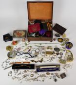 Collection of jewellery including silver fob watch, silver cased nail file, Accurist wristwatch,