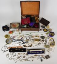 Collection of jewellery including silver fob watch, silver cased nail file, Accurist wristwatch,