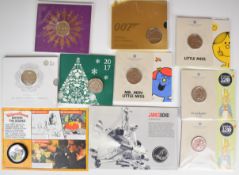Ten largely Royal Mint brilliant uncirculated coin packs to include 007, Wallace and Gromit, Mr Men,