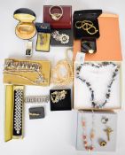 A collection of jewellery including Accurist and Rotary watches, two silver rings, necklaces