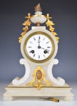 Samuel Marti 19thC French alabaster and gilt metal mantel clock, the two train movement striking
