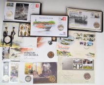 Eleven coin / stamp first day covers of crown sized coins to include wartime commemoratives,