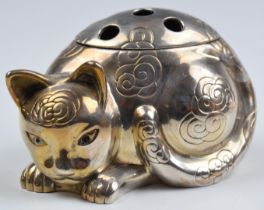 Judith Leiber white metal figural novelty pot pourri formed as a cat, with removable pierced lid and