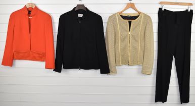Akris ladies trouser suit, size US 6, Akris ladies orange wool jacket size US 4 and another Akris