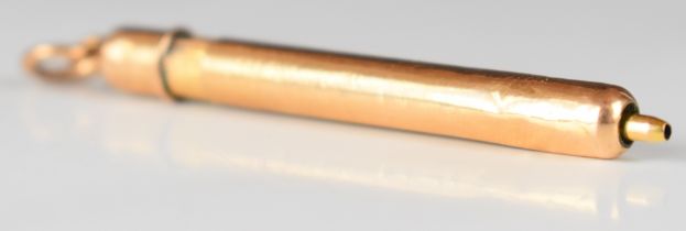 Likely 9ct gold novelty miniature propelling pencil, unmarked, possibly rubbed, length when