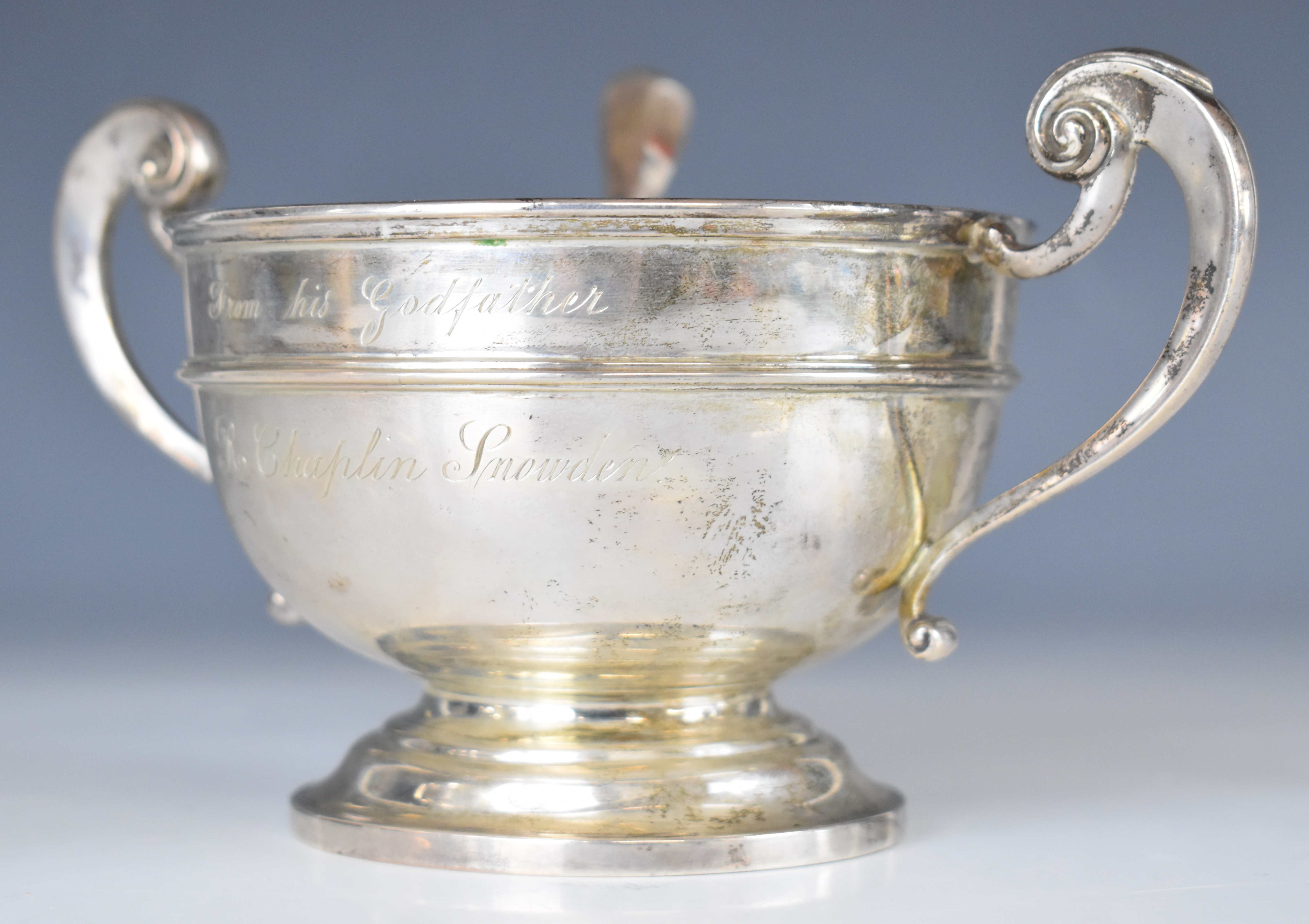 Edward VII hallmarked silver twin handled handled sugar or similar bowl and matching Hanoverian - Image 4 of 5