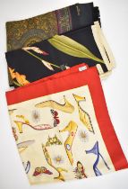 Two Salvatore Ferragamo silk scarves, each approximately 90x90cm, and a gentleman's paisley scarf by