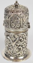 Victorian hallmarked silver sugar caster with embossed decoration and bayonet cap, Birmingham