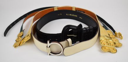 Five vintage leather belts comprising two Alexis Kirk, two RJ Graziao and one other