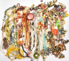 A collection of costume jewellery including earrings, necklaces including agate and mother of