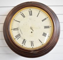 Waterbury Clock Company large shop or similar American wall clock in turned oak case, diameter of