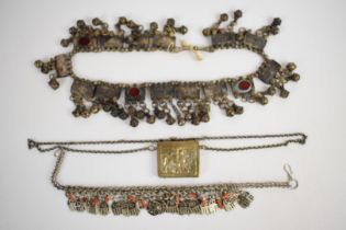 Eastern white metal tribal necklace possibly from Oman, Berber necklace made up of links in the from