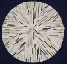 Halo leather circular patchwork rug in tonal grey, diameter 180cm