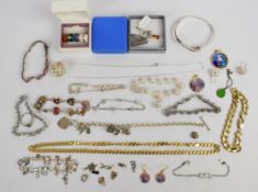 A collection of silver including gilt curb link necklace and bracelet, ten bracelets, bangle,