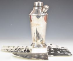 Royal Navy interest Art Deco style cocktail shaker, engraved to commemorate time at the