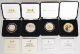 Four Jubilee Mint / Harrington & Byrne silver proof coins including a 50p and a gold plated
