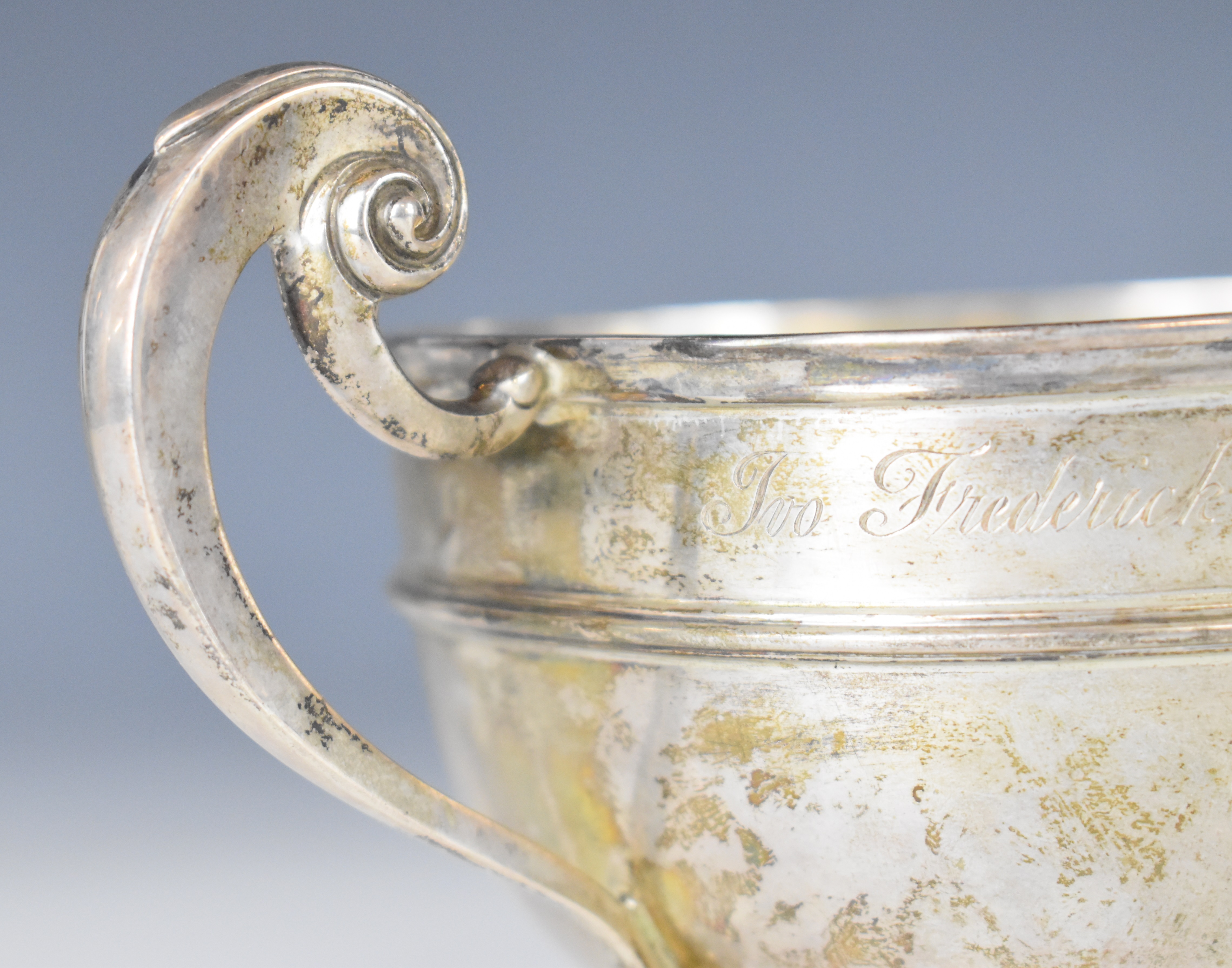 Edward VII hallmarked silver twin handled handled sugar or similar bowl and matching Hanoverian - Image 2 of 5