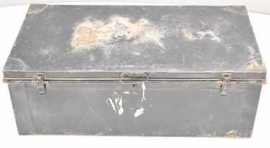 Burberry vintage metal travelling trunk or chest with twin over centre catches, opening to reveal