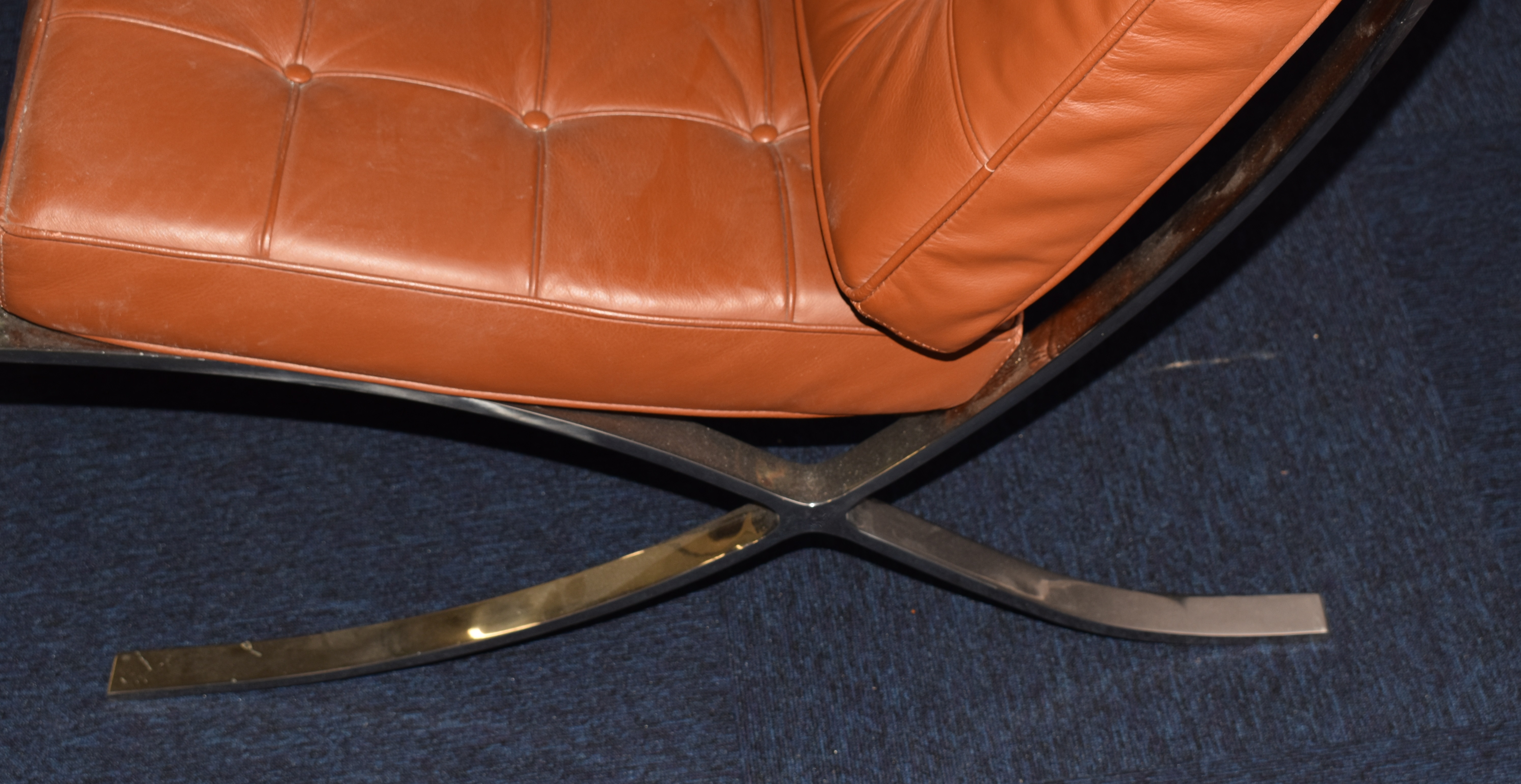 Brown leather and chrome Mies van der Rohe Barcelona style upholstered chair, W75cm - Image 4 of 4