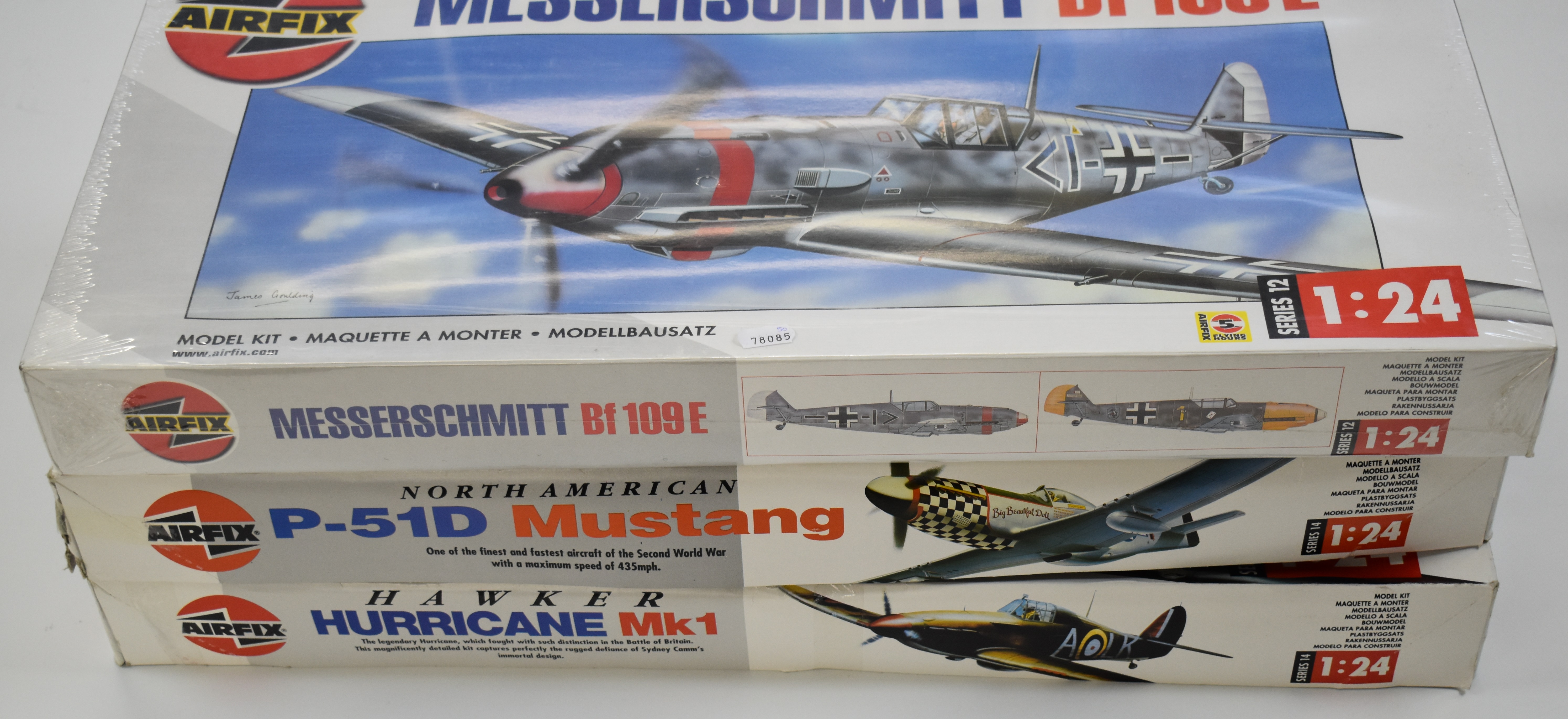 Three Airfix 1:24 scale plastic model fighter plane kits comprising Hawker Hurricane Mk1 14002, - Image 2 of 2