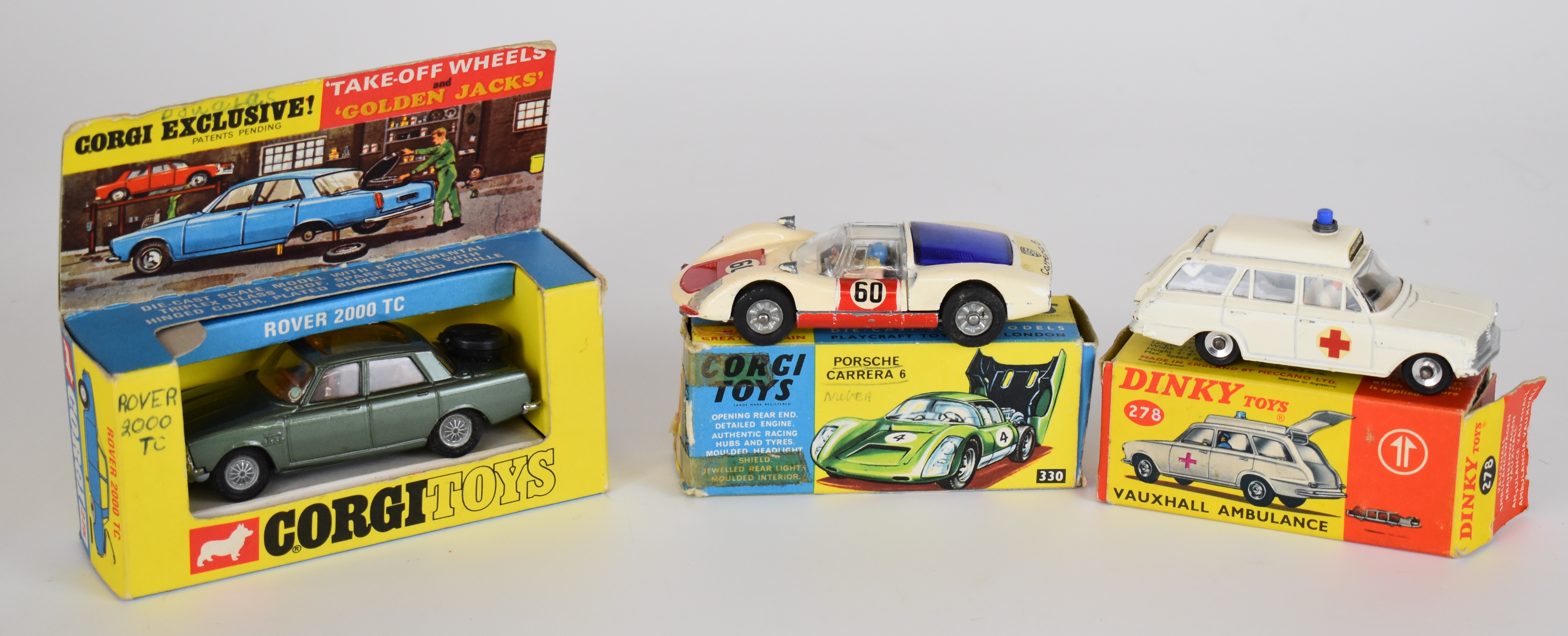 Three vintage diecast model cars comprising Corgi Rover 200TC 275, Porsche Carrera 6 330 and Dinky - Image 2 of 2