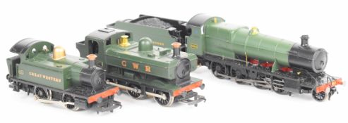 Three Hornby GWR 00 gauge model railway locomotives comprising Class 2600 R2818 and two pannier