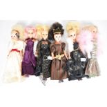Six vintage Sindy dolls by Pedigree in evening dress outfits to include Gala Night, Masquerade and