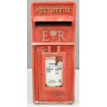 Elizabeth II cast iron and steel post box with enamel plate to front giving collection times,